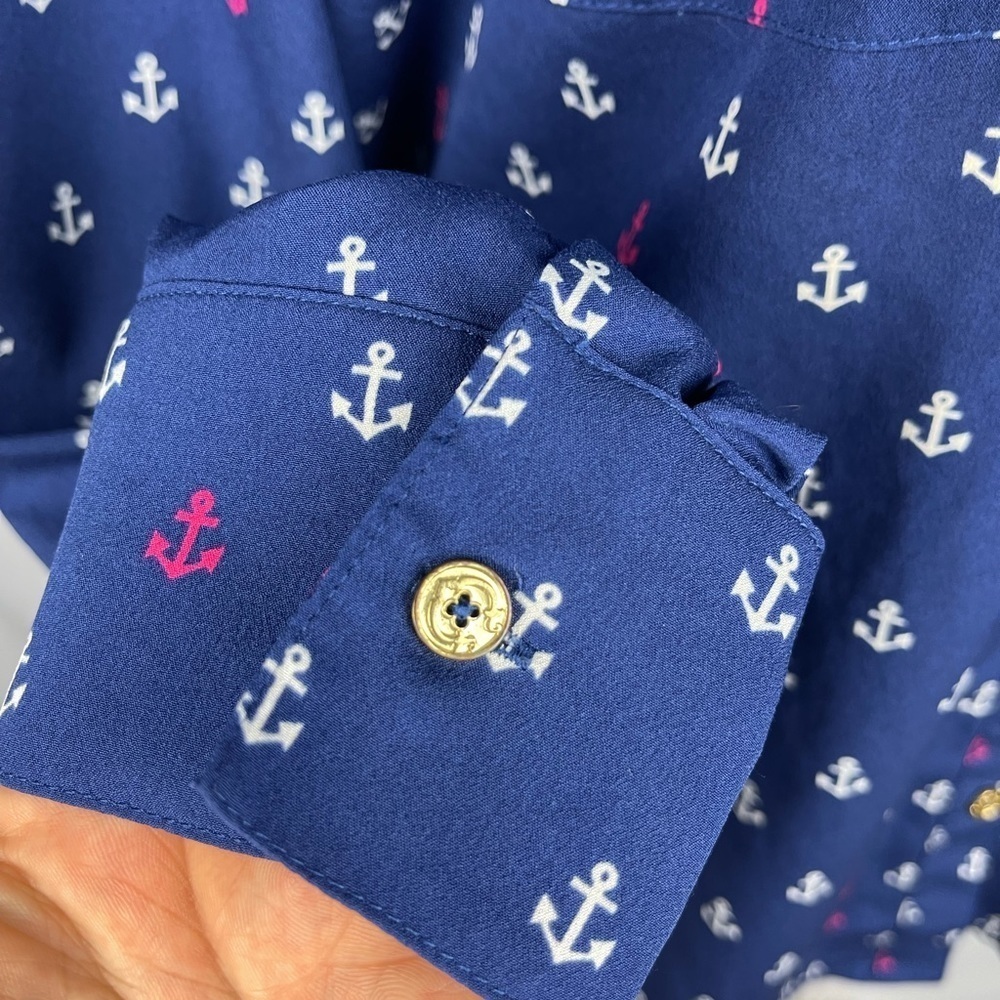 C. Wonder Anchor print navy button down blouse women’s 10 - Picture 7 of 15